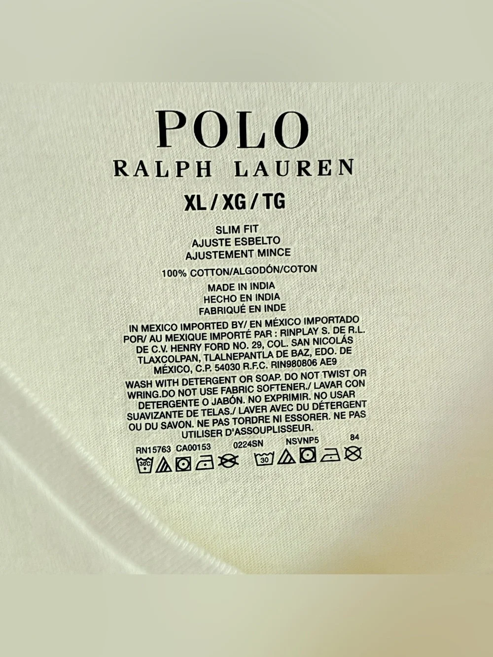 Polo Ralph Lauren Men’s White V-Neck Slim Fit Cotton T-Shirt XL